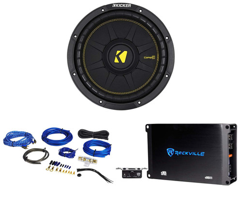 KICKER 44CWCD104 CompC 10" 500w DVC Car Subwoofer Sub+Mono Amplifier+Amp Kit
