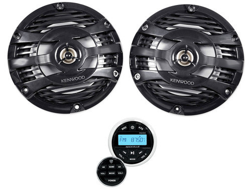 (2) Kenwood KFC-1653MRB 6.5" 600w Marine Boat Speakers+Bluetooth Gauge Receiver