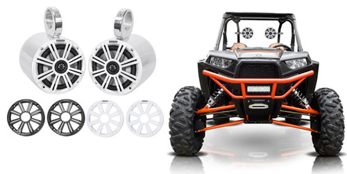 Pair KICKER 45KM654 6.5" 390 Watt Silver Tower Speakers For Polaris RZR/ATV/UTV