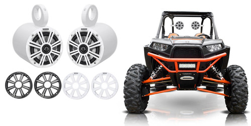 Pair KICKER 45KM654 6.5" 390 Watt White Tower Speakers For Polaris RZR/ATV/UTV