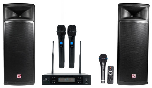 Rockville RPG225K Dual 15" 2000w Powered DJ Speakers w/Bluetooth+Wireless Mics
