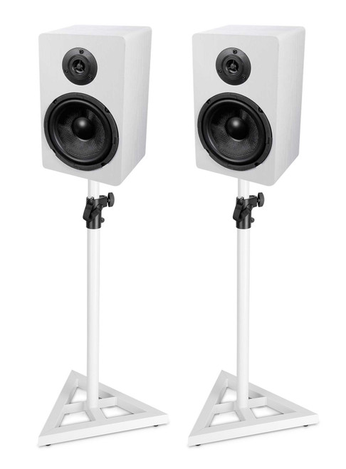 Pair Rockville RockShelf 64W White 6.5" Home Bookshelf Speakers+White Stands