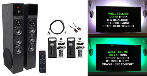Rockville Bluetooth Home Theater/Karaoke Machine System, LED'S+Subwoofers+Mics