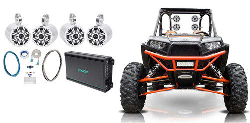 4) KICKER KM65 6.5"390w Black Tower Speakers+Amp For Polaris RZR/ATV/UTV/CART
