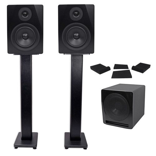 2) Rockville APM5B 5.25" Powered Studio Monitors+Active Subwoofer+Stands+Pads