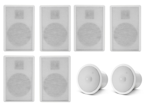 (6) Rockville ROCKSLIM White 240w Slim Home Theater Wall Speakers+JBL Subwoofers