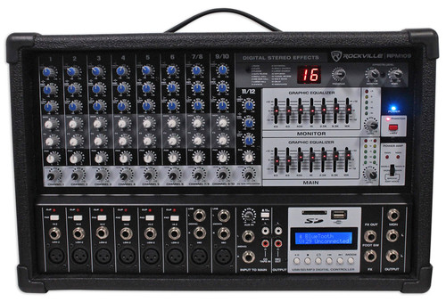 Rockville RPM109 12 Channel 4800w Powered Mixer , 7 Band EQ, Effects, USB, 48V