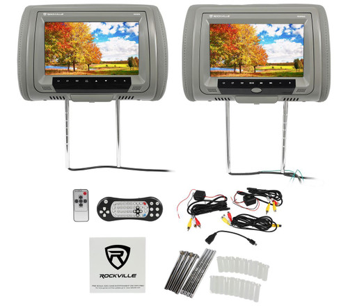 Rockville RDP93-GR 9” Grey/Gray Car DVD/USB/SD Headrest Monitors+Video Games