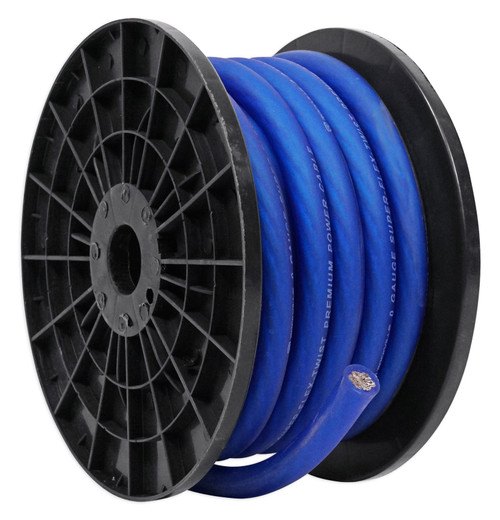 Rockville R0G30BLUE 0 Gauge 30 Foot Spool Blue Car Amp Power+Ground Wire Cable