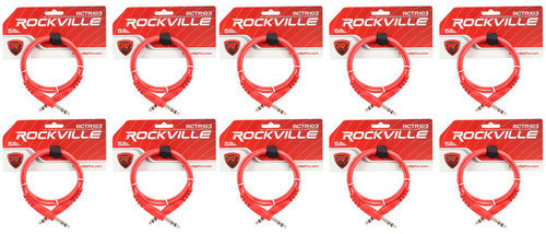 10 Rockville RCTR103R Red 3' 1/4'' TRS to 1/4'' TRS Cable 100% Copper