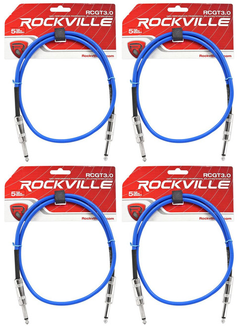 4 Rockville RCGT3.0BL 3'  1/4" TS to 1/4'' TS Guitar/Instrument Cable
