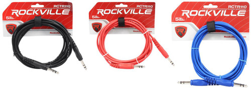 3 Rockville 10' 1/4'' TRS to 1/4'' TRS  Cable 100% Copper (3 Colors)