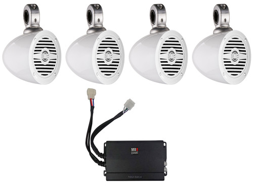 (4) Rockville MS40W 4" Wakeboard Speakers+MB-Quart Amplifier For ATV/UTV/Cart