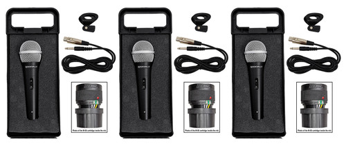 (3) Rockville RMC-XLR High-End Metal DJ Handheld Wired Microphones Mics+Cables