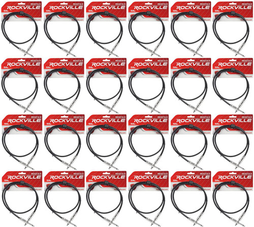 24 Rockville RCGT3.0B 3' 1/4" TS to 1/4'' TS Guitar Pedal Board/Instrument Cable
