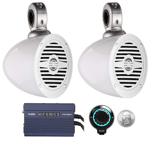 (2) Rockville 4" Wakeboard Speakers+Hifonics Amp+Bluetooth Ctrl For ATV/UTV/Cart