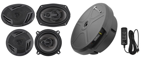 (2) Rockville 6x9"+(2) 5.25" Car Speakers+Powered Hidden Spare Tire Subwoofer