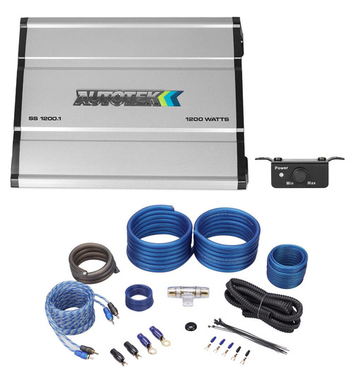 Autotek SS1200.1 1200 Watt Mono Class D Car Amplifier 2 Ohm+Amp Kit+Bass Remote