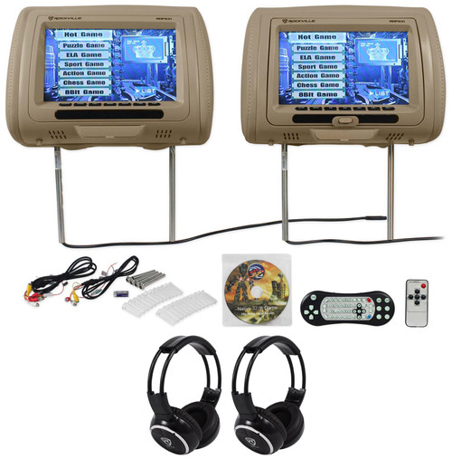 Rockville RDP931-BG 9” Beige Car DVD/HDMI Headrest Monitors+2 Wireless Headsets