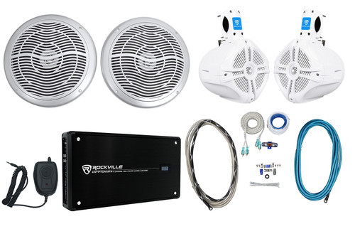 2) Rockville RMC80S 8" 800w Marine Boat Speakers+2) Wakeboards+Amplifier+Amp Kit