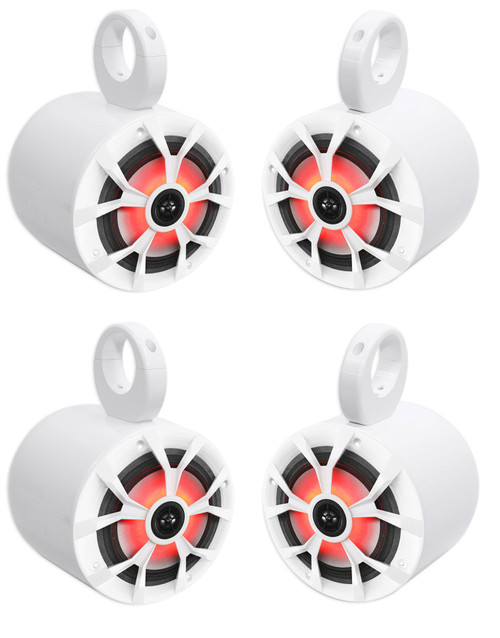 4) Rockville RKL65MBW 6.5" 700w Marine Wakeboard LED Speakers+(2) Color Grilles