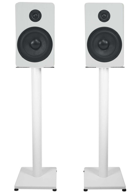Pair Rockville RockShelf 54W White 5.25" Home Bookshelf Speakers w/29" Stands