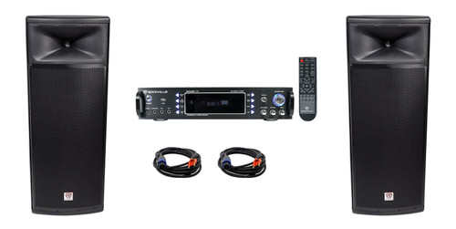 (2) Rockville SPGN254 Dual 15” 3000w 4-Ohm DJ PA Speakers+Bluetooth Amplifier
