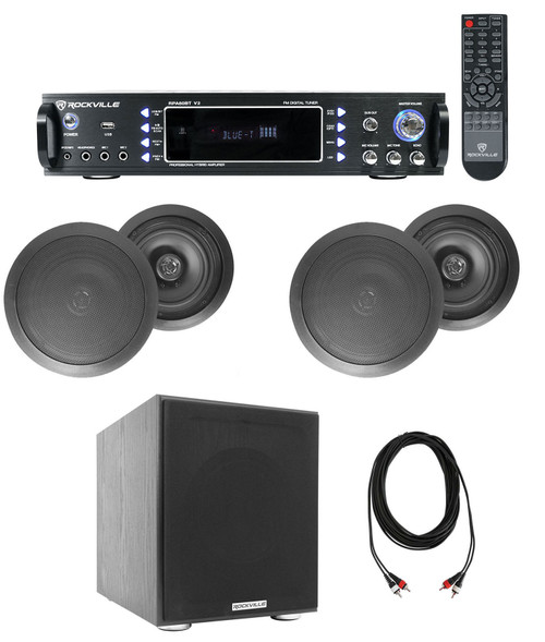 (4) 6.5" Black Ceiling Speaker+Bluetooth Receiver+Subwoofer 4 Restaurant/Office