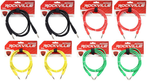 8 Rockville 6' 1/4'' TRS to 1/4'' TRS Cable 100% Copper (4 Colors x 2 of Each)