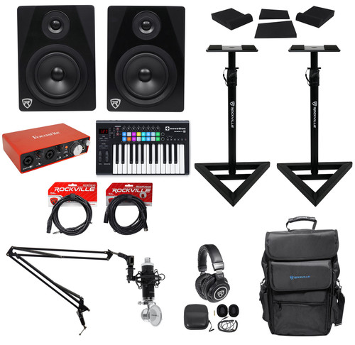 Studio Package: Interface+Controller+Monitors+Headphones+Mic+Bag+Boom+Cables