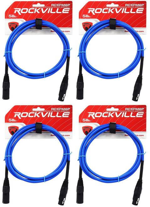 4 Rockville RCXFM6P-BL Blue 6' Female to Male REAN XLR Mic Cable 100% Copper
