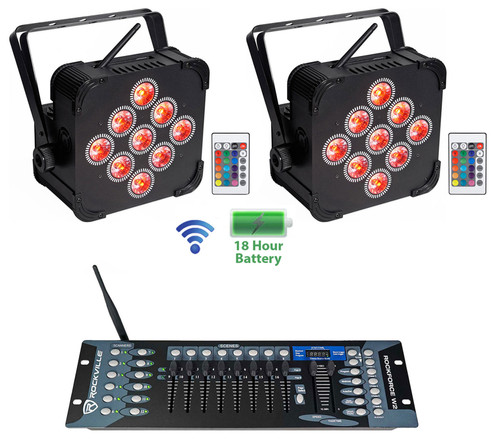 (2) Rockville BEST PAR 60 Rechargeable Wash Lights w/Wireless DMX Controller