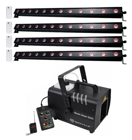 (4) American DJ ADJ UB 12H 41.75" RGBAW+UV LED DMX Wash Light Bars+Haze Machine
