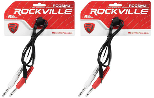 2 Rockville RCDSM3B 3' 3.5mm 1/8" TRS to Dual 1/4" Y Cable 100% Copper