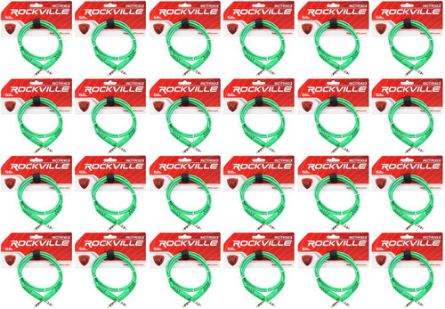 24 Rockville RCTR103G Green 3' 1/4'' TRS to 1/4'' TRS Cable 100% Copper