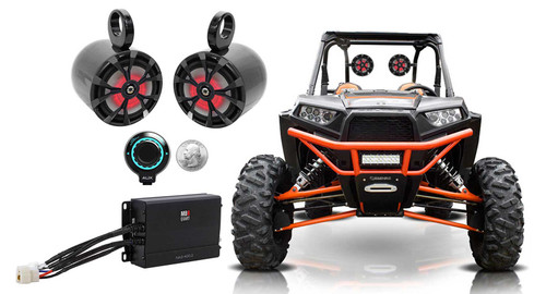 (2) Rockville 8" Tower LED Speakers+Amp+Bluetooth For Polaris RZR/ATV/UTV/Cart