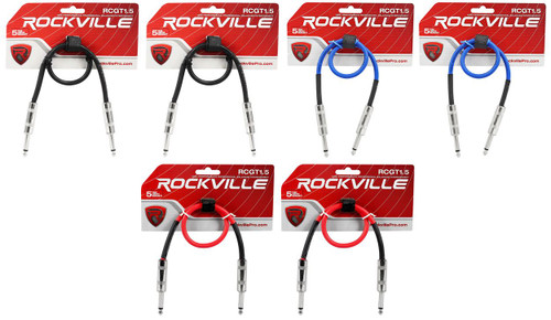 6 Rockville 1.5'  1/4" TS-1/4'' TS Guitar/Instrument Cable (3 Colors x2 of each)