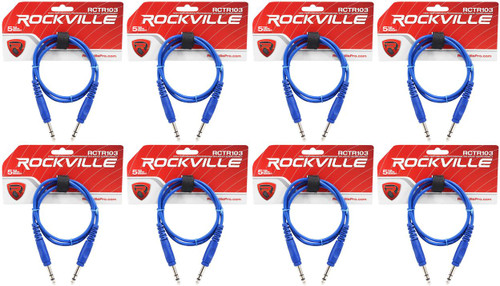 8 Rockville RCTR103BL Blue 3' 1/4'' TRS to 1/4'' TRS Cable 100% Copper