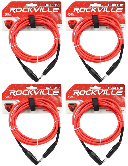 4 Rockville RCXFB10R Red 10' Female REAN XLR to 1/4'' TRS Balanced Cables OFC