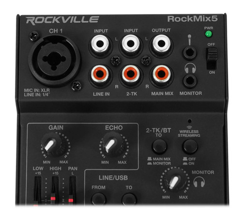 Rockville RockMix 5 Channel Pro Mixer w/USB Interface, Bluetooth