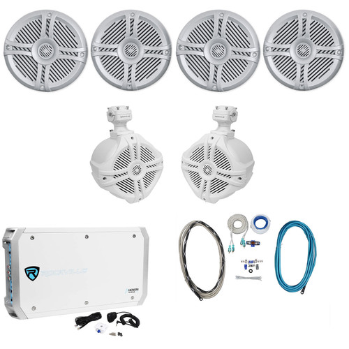 4) Rockville RMSTS65S 6.5" 1600w Marine Boat Speakers+2) Wakeboards+Amp+Wire Kit