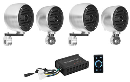 (4) Rockville 4" Chrome Tower Speakers+Memphis Amp+Bluetooth For ATV/UTV/Cart
