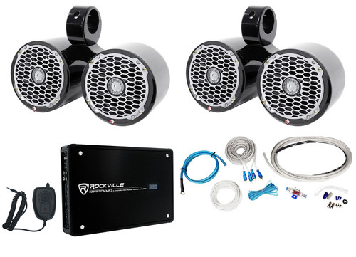 Pair Dual Rockford Fosgate PM2652B 6.5" 680w Marine Wakeboard Speakers+Amp+Kit
