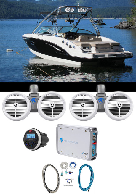 (2) Rockville Dual 8" 800w Wakeboard Tower Speakers+2-Ch Amp+Bluetooth Receiver
