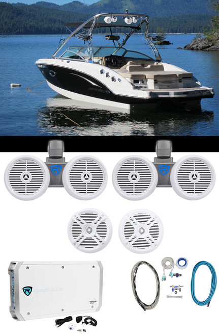 (2) Rockville Dual 6.5" Wakeboards+(2) 6.5" Speakers+6-Channel Amplifier+Amp Kit