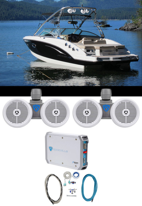 2) Rockville Dual 6.5" 600w Wakeboard Tower Speakers+2-Channel Amplifier+Amp Kit