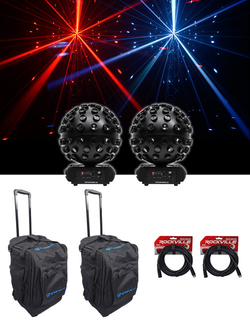 2 Chauvet DJ Rotosphere Q3 Mirror Ball Dance Floor LED Effect Lights+Bags+Cables