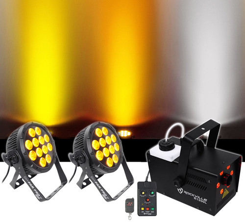(2) Chauvet DJ SlimPar Pro W USB Par Can Wash Lights+Fog Machine w Lights/Strobe