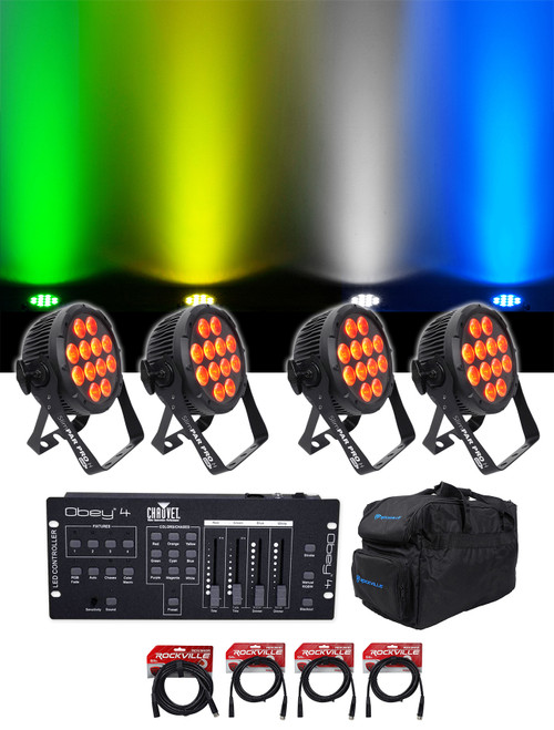 (4) Chauvet DJ SlimPar Pro H USB D-Fi RGBAW Wash Lights+Bag+Controller+Cables