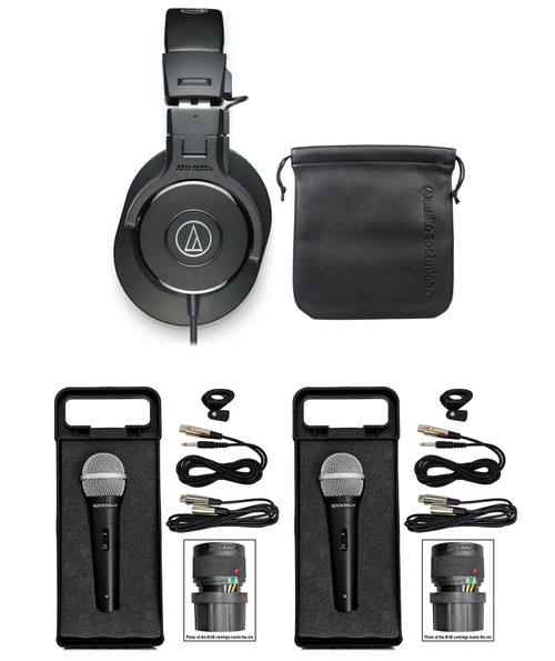 Audio Technica ATH-M30X Pro Studio Monitor Collapsible Headphones+2) Microphones